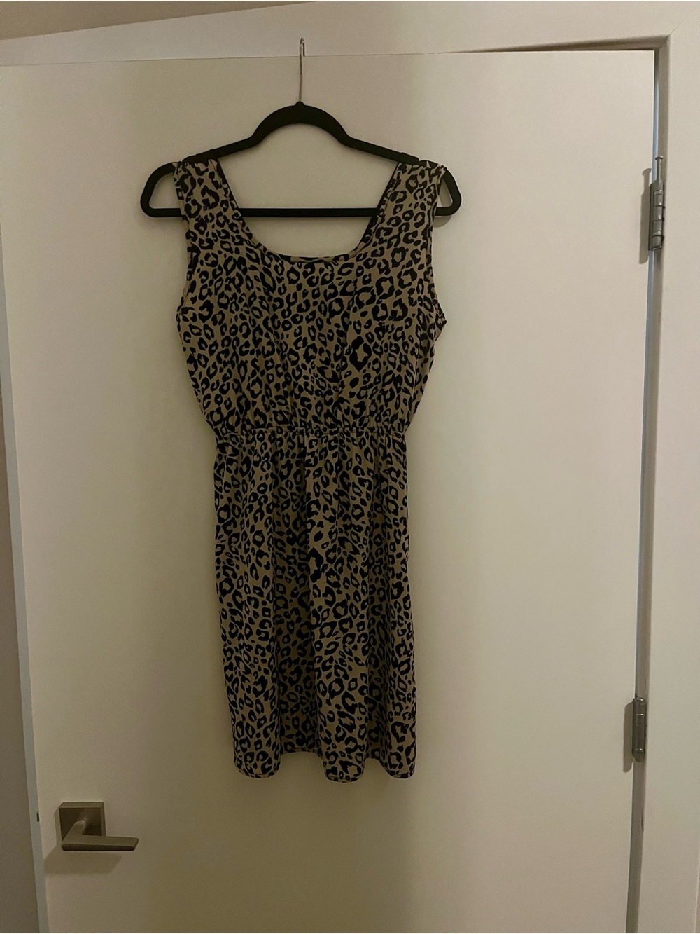 Sleeveless Animal Print Summer Dress in Tan and Black With Bow